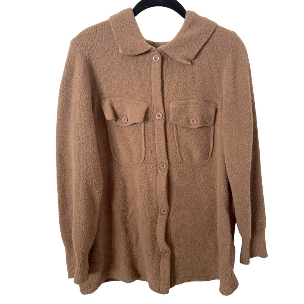 all :‎ row Button Front Camel Tan Shacket Cardigan Sweater Jacket